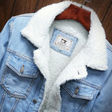 Men's Warm Denim and Sherpa Jackets - Blue - Light Blue / Plush Winter Jacket - 6XL - Denim/Sherpa - image 7